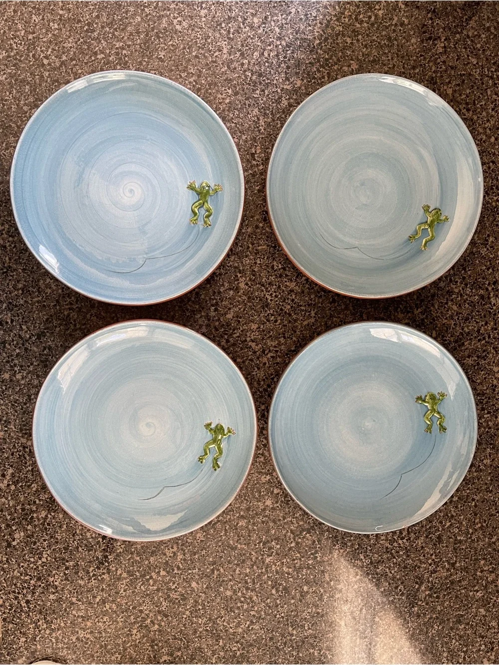 Set of 4 Pottery Barn Blue Raised Frog Salad Plates